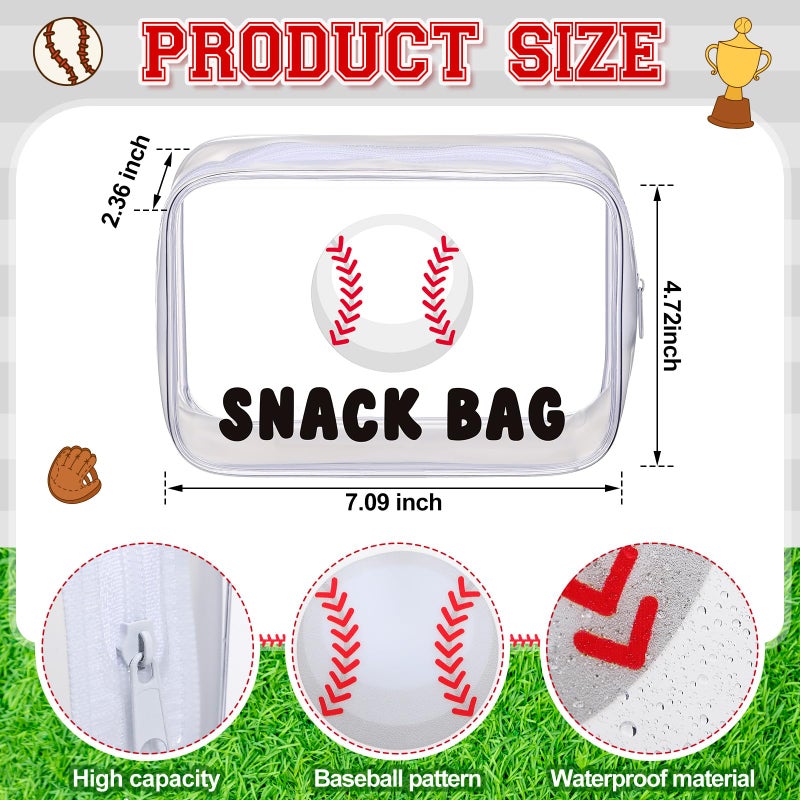 Yeyeplum 12 Pcs Baseball Snack Bags for Team Gifts Baseball Goodie Treat Candy Pouch Bags Clear PVC Waterproof with Zipper Party Favors for Team Ground Birthday Gifts Sport Supplies - Image 3