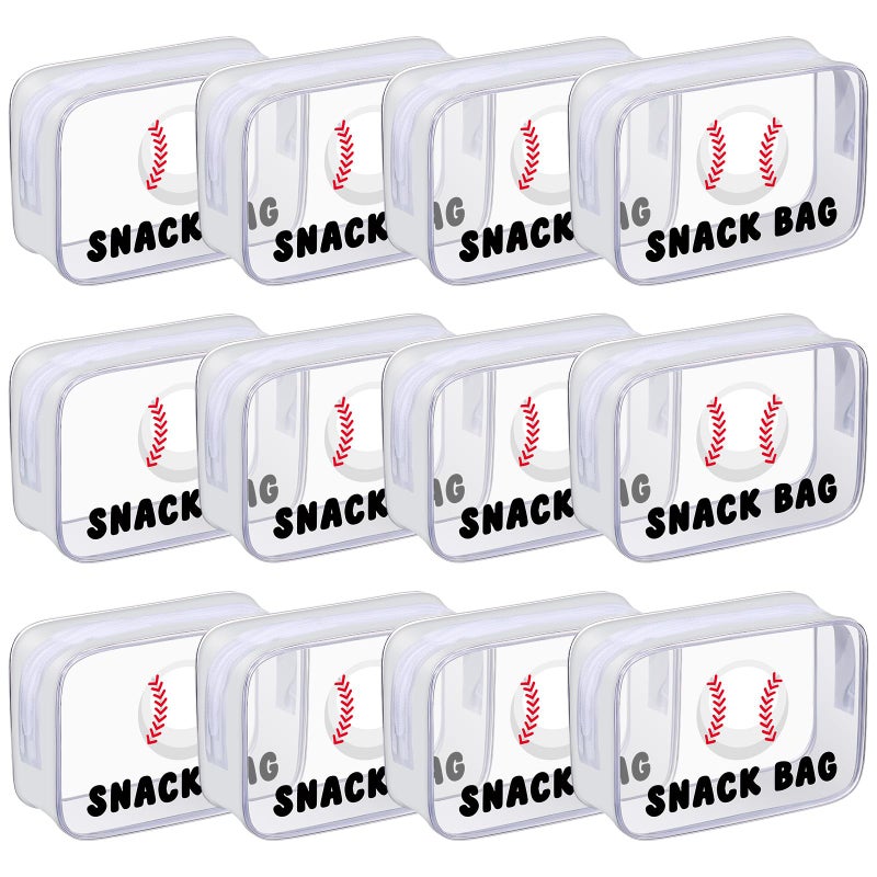 Yeyeplum 12 Pcs Baseball Snack Bags for Team Gifts Baseball Goodie Treat Candy Pouch Bags Clear PVC Waterproof with Zipper Party Favors for Team Ground Birthday Gifts Sport Supplies - Image 1