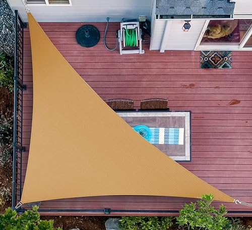 GREEN DECOR HDPE Fabric 85-90% Sun&Uv Ray Blockage Triangle Shape Sun Shade Sail With SS Ring & Rope for Canopy Cover,OutdoorPatio,Garden,Pergola, Balcony Tent(Beige Color,10X10X10 FT)Pack of 1 Piece - Image 1