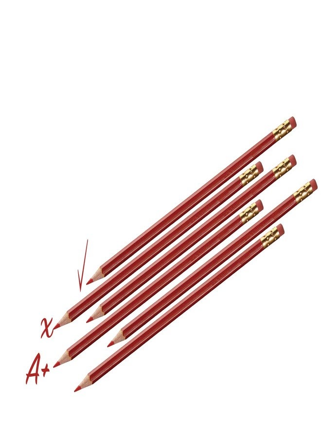 Manaloom Grading Checking Erasable Pencils, Pre-Sharpened #2 HB Red Pencils, With Eraser Tops - 12-Pack - Image 2