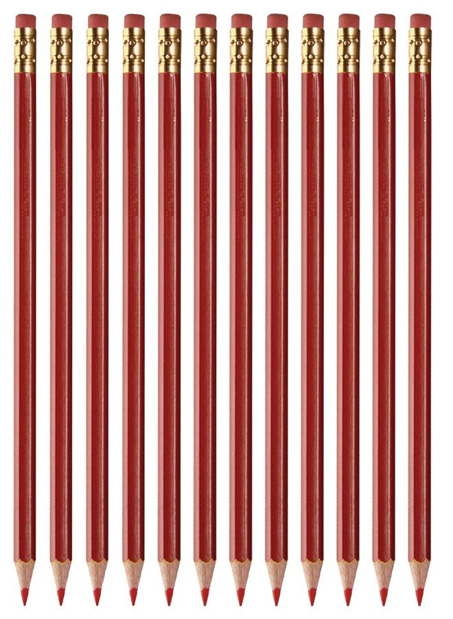 Manaloom Grading Checking Erasable Pencils, Pre-Sharpened #2 HB Red Pencils, With Eraser Tops - 12-Pack - Image 1