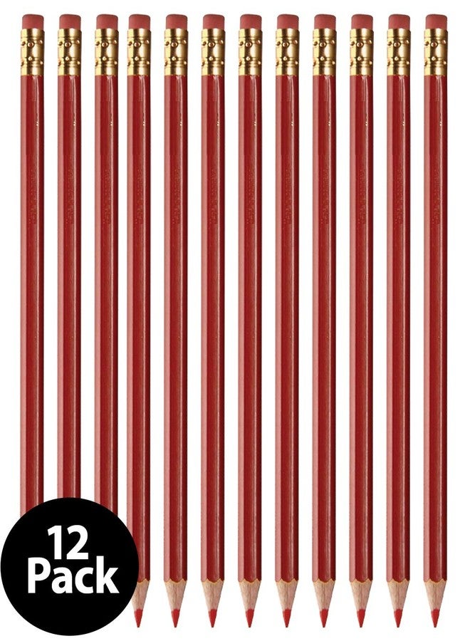 Manaloom Grading Checking Erasable Pencils, Pre-Sharpened #2 HB Red Pencils, With Eraser Tops - 12-Pack - Image 3