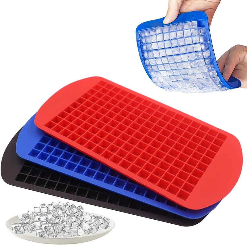 BluBasket Silicone 160 Small Ice Cube Molds Easy Release Crushed Ice Cube for Chilling Whiskey Cocktail BPA Free Flexible Stackable and Durable Soft Mold Storage Containers Pack of 3 - Image 1