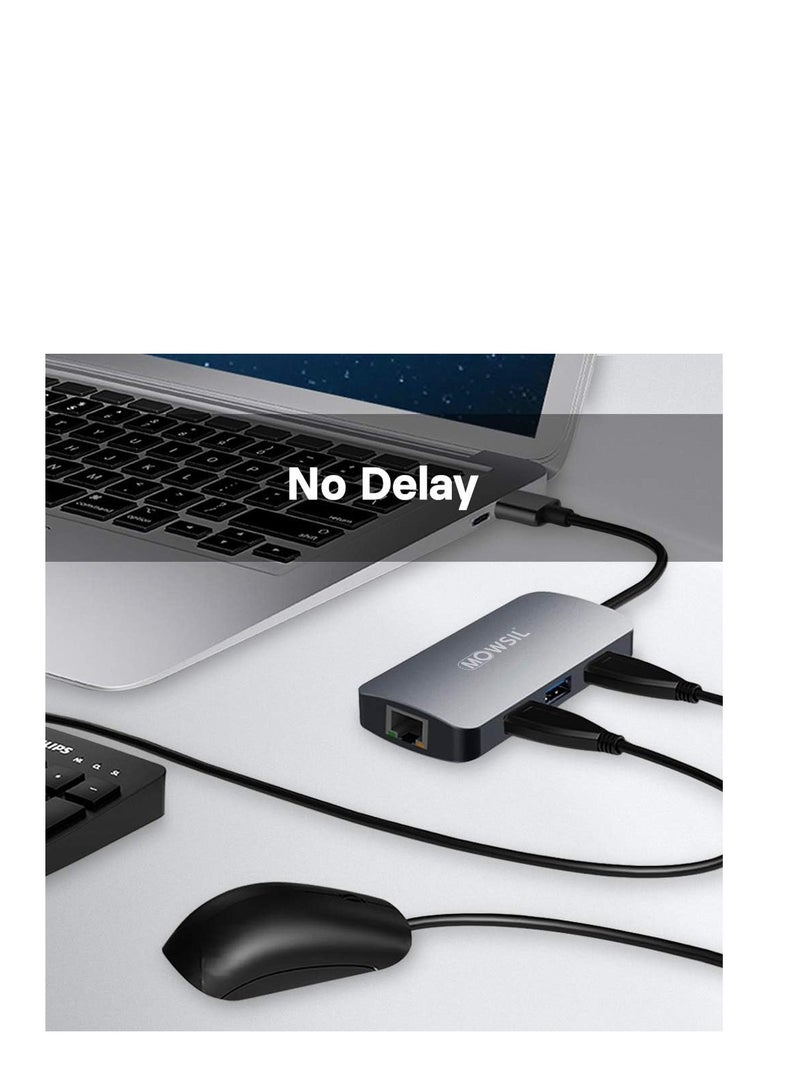 MOWSIL 6 in 1 USB C Hub 4K HDMI and FHD VGA Dual Video Output Type C Hub, PD 100W, Gigabit Ethernet, 3 USB 3.0 Ports, USB C to 3.5mm, SD/TF Slot Multiport Adapter for MacBook Pro/Air 2023 - Image 2