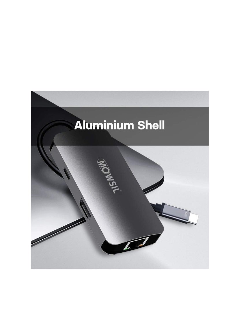 MOWSIL 6 in 1 USB C Hub 4K HDMI and FHD VGA Dual Video Output Type C Hub, PD 100W, Gigabit Ethernet, 3 USB 3.0 Ports, USB C to 3.5mm, SD/TF Slot Multiport Adapter for MacBook Pro/Air 2023 - Image 4