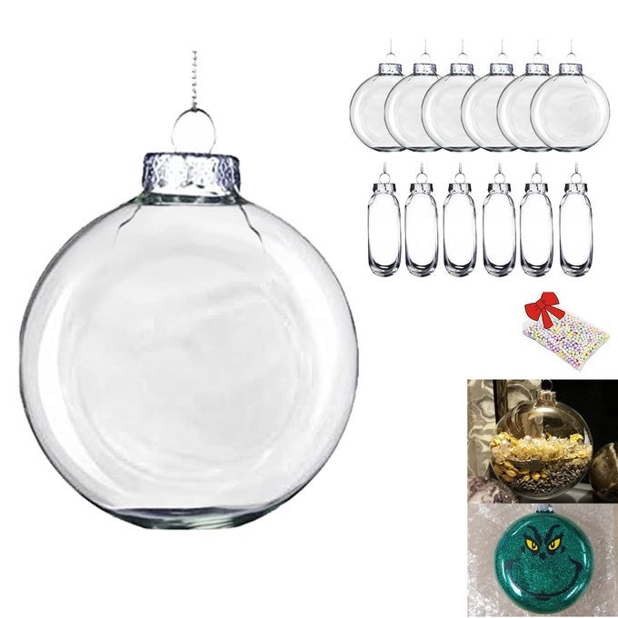 SET OF 1280MM318 INCHES FLAT ROUND PAINTABLE CLEAR GLASS CHRISTMAS BULBS ORNAMENTS FOR CRAFTS FILLABLEOVAL DIY EMPTY GLASS DISC DECORATIONS BALL TO PAINT FOR CRAFTING