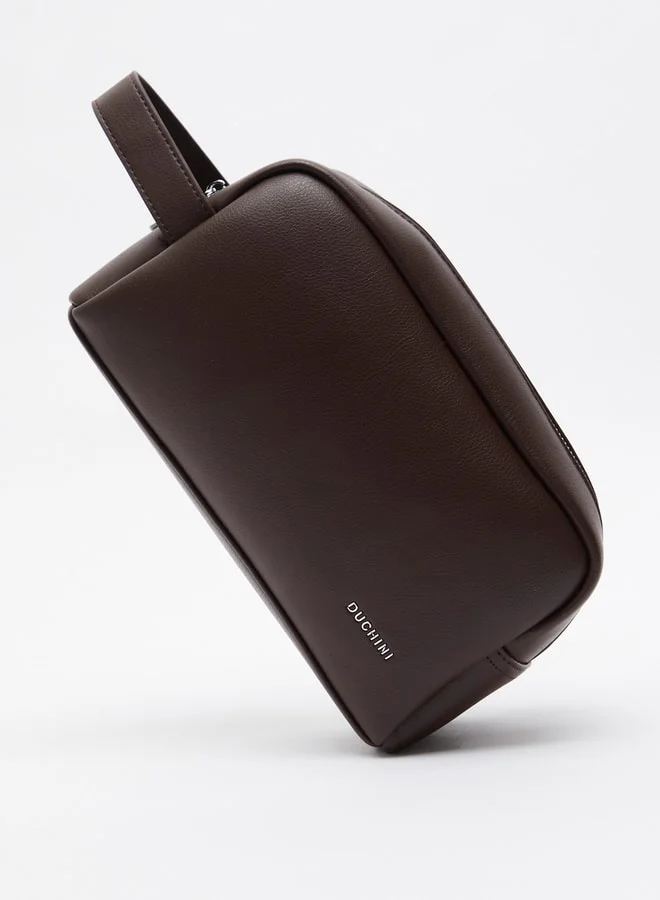 دوتشيني Men's Solid Pouch with Zip Closure and Wrist Loop