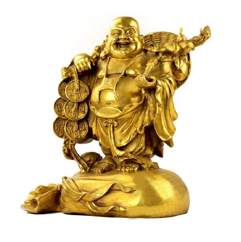 WEALTHCOMING WEALTHCOMING Fengshui Statue Buddha Brass Statues Laughing Buddha Carrying Bag God of Wealth Figurines Buddha Statues Home Decor Housewarming Congratulatory Gift 