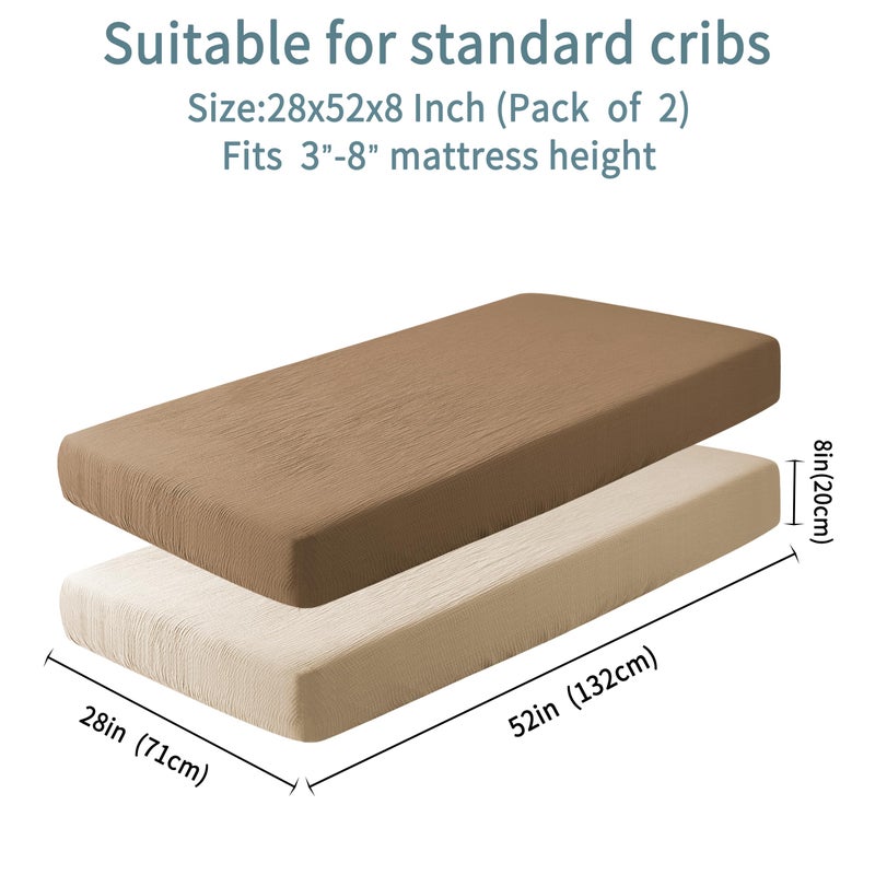 GUNTAIL Muslin Crib Sheets for Boys Girls 100% Cotton Fitted Baby Crib Sheet 2 Pack Soft and Breathable for Standard Crib Mattress & Toddler Mattress 52x28in (Beige & Coffee) - Image 4
