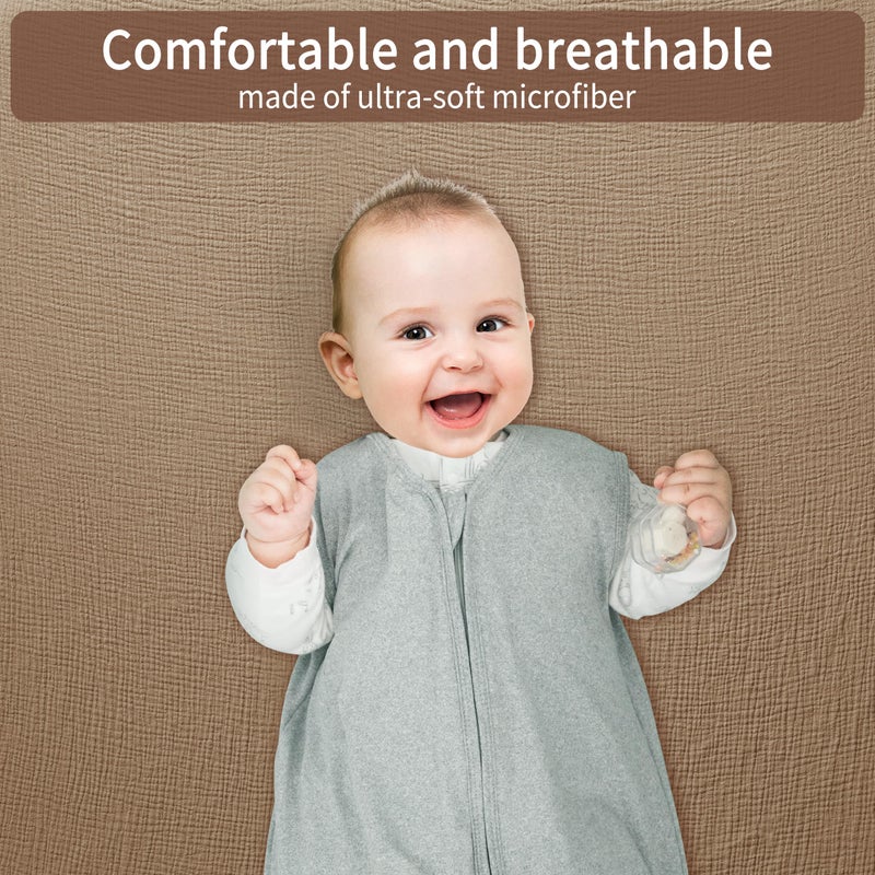 GUNTAIL Muslin Crib Sheets for Boys Girls 100% Cotton Fitted Baby Crib Sheet 2 Pack Soft and Breathable for Standard Crib Mattress & Toddler Mattress 52x28in (Beige & Coffee) - Image 2