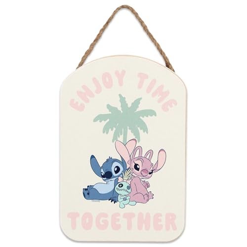 Open Road Brands Disney Lilo and Stitch Enjoy Time Together Hanging Wood Wall Decor Sweet Stitch Sign for Bedroom or Playroom - Image 1