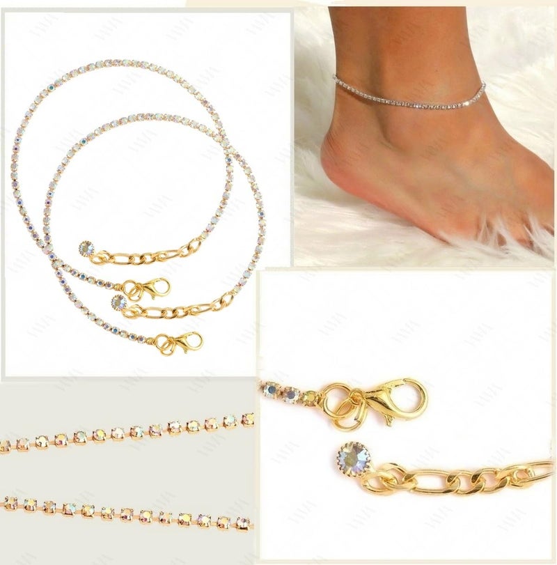 VAMA Adjustable Golden Crystal Rhinestone Payal Pair Anklet Toes Foot Chain Ankle Leg Anklets For Girls Women (1 Line Ankle Payal Pair Anklet) - Image 4