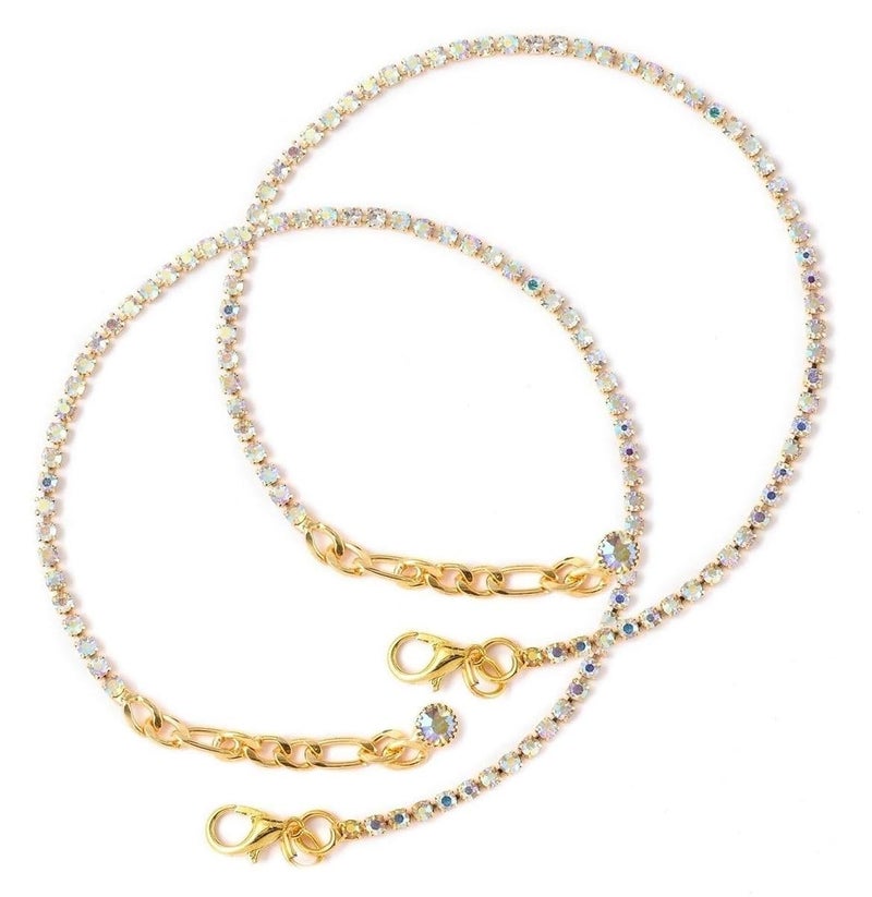 VAMA Adjustable Golden Crystal Rhinestone Payal Pair Anklet Toes Foot Chain Ankle Leg Anklets For Girls Women (1 Line Ankle Payal Pair Anklet) - Image 1