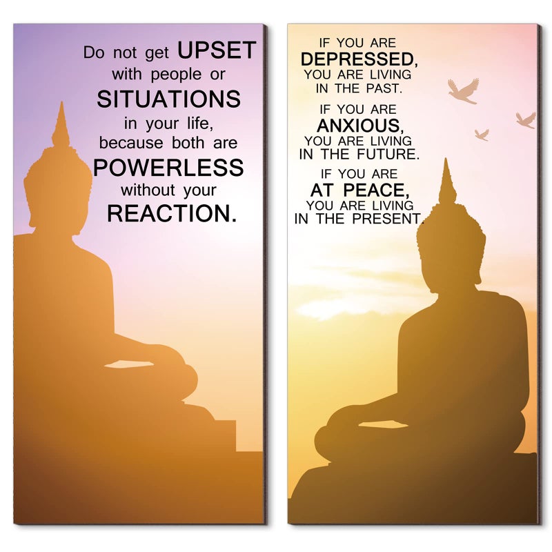 Blulu 2 Pieces Buddha Quotes Wall Decors Inspirational Quote Wall Arts Zen Meditation Decors Wooden Hanging Room Decors Meditation Home Decors Buddha Wall Arts for Living Room Yoga DecorsAt Peace