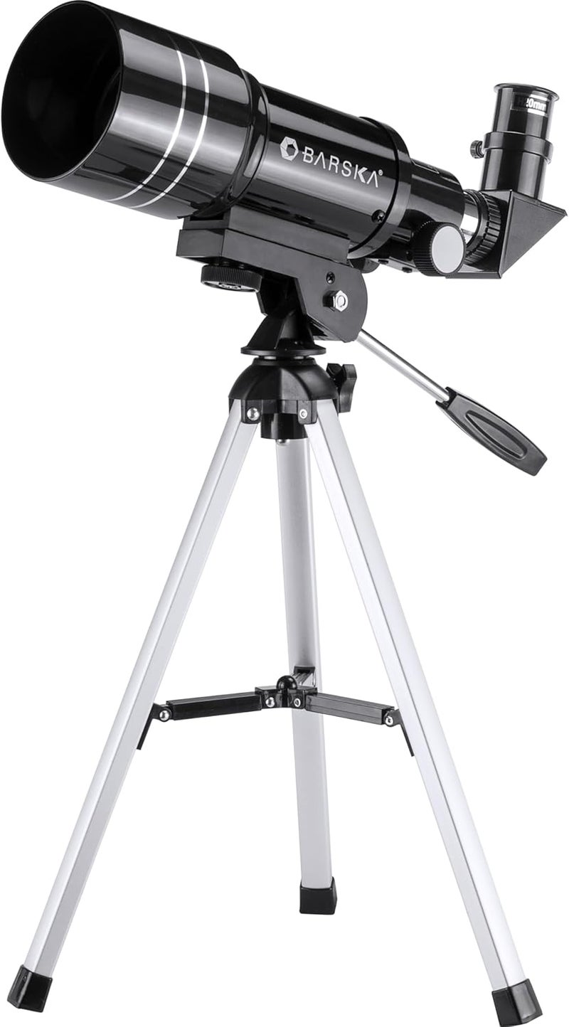 BARSKA Starwatcher 300x70mm 225 Power Refractor Telescope with Table Top Tripod and 3X Barlow Lens, Black (AE12932) - Image 1