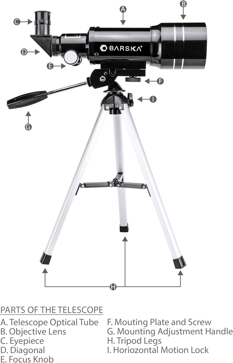BARSKA Starwatcher 300x70mm 225 Power Refractor Telescope with Table Top Tripod and 3X Barlow Lens, Black (AE12932) - Image 2