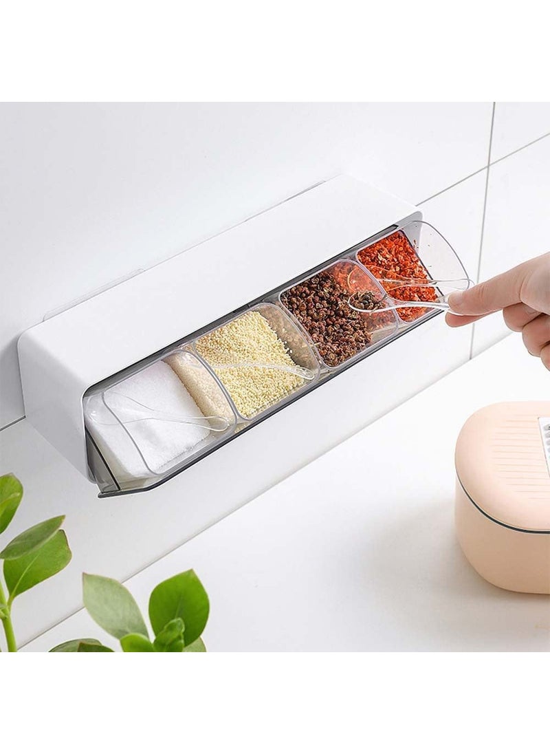 Lemonzza Lemonzza Multipurpose Self Adhesive Seasoning Masala Spice Rack Shelf With Cover Spoon wall mounted spice storage box for kitchen restaurants masala container organizer Multicolor Plastic  - Image 1