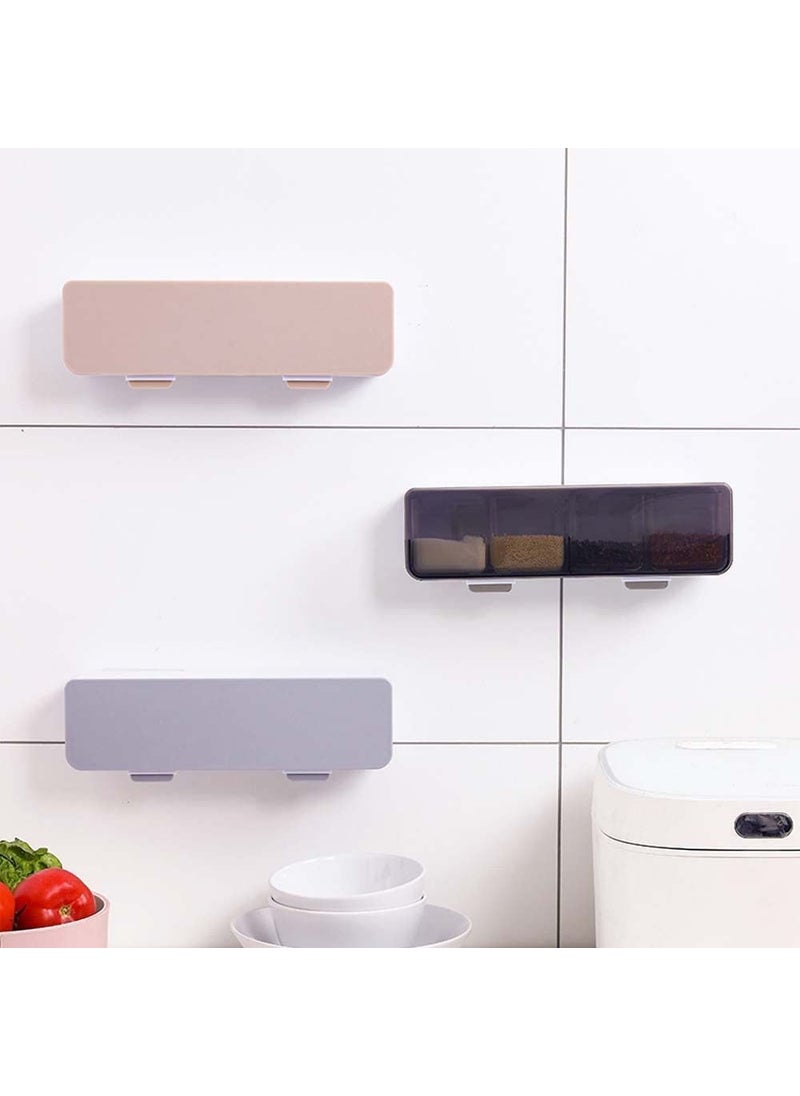 Lemonzza Lemonzza Multipurpose Self Adhesive Seasoning Masala Spice Rack Shelf With Cover Spoon wall mounted spice storage box for kitchen restaurants masala container organizer Multicolor Plastic  - Image 3