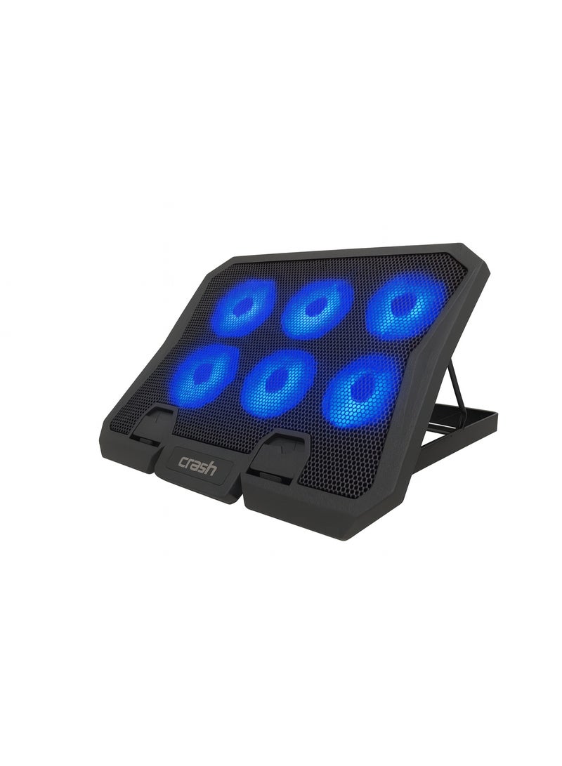 كراش قاعدة مروحة تبريد لابتوب Crash C6000 - ست مراوح تبريد قوية  - اضاءة LED  - تصميم نحيف حامل بثمانية اوضاع  - منفذين USB متوافقة مع لابتوبات حتى 17 بوصة - Image 5