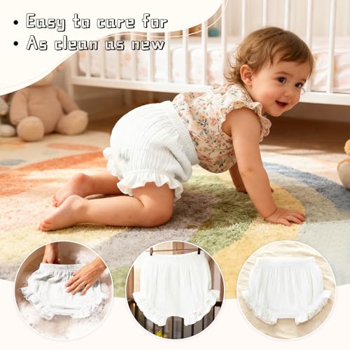 Durio Baby Bloomers for Toddler Girls Newborn Diaper Covers for Girls Cute Cotton Baby Girl Shorts A White 9-12 Months - Image 4