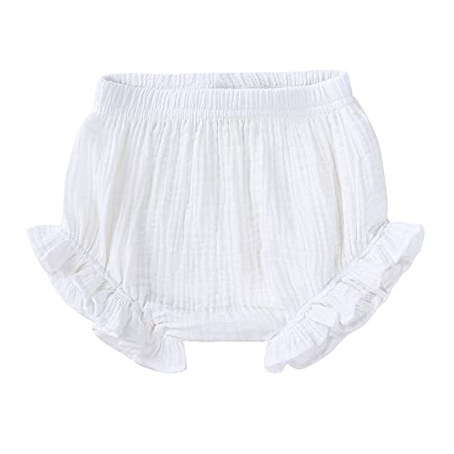 Durio Baby Bloomers for Toddler Girls Newborn Diaper Covers for Girls Cute Cotton Baby Girl Shorts A White 9-12 Months - Image 1