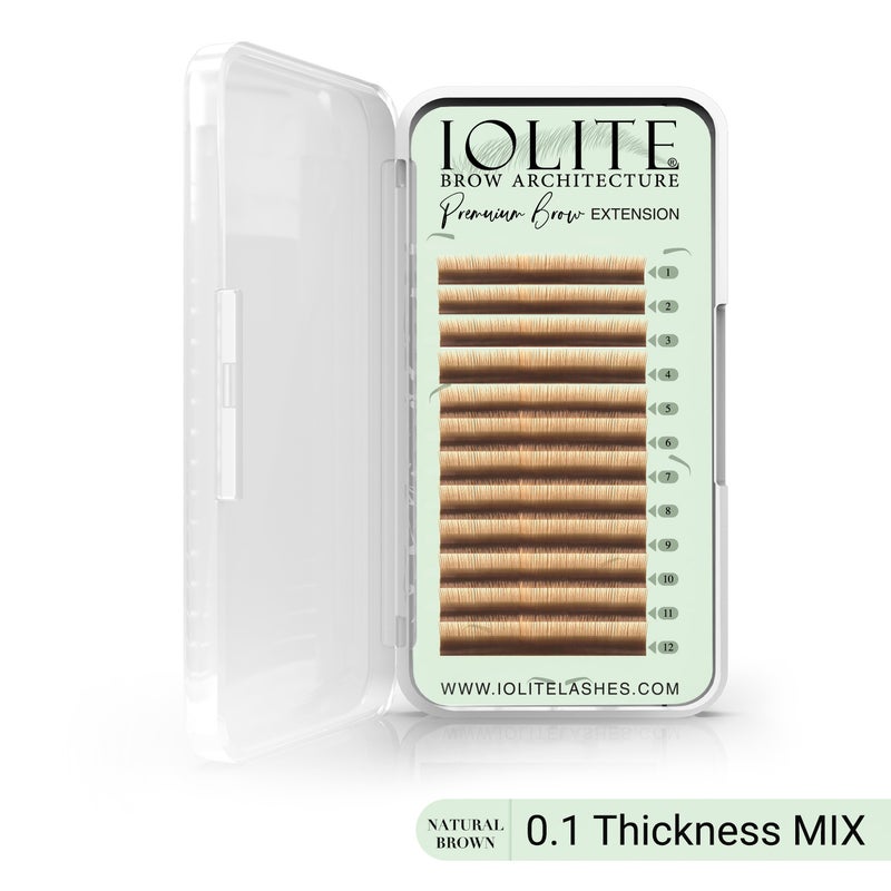 IOLITE Premium Eyebrow Extension Brow Natural False Eyebrows in Tray - Brow Extension 0.10T Thickness ; Length - 8mm, 9mm, Mix - Natural Brown - Mix