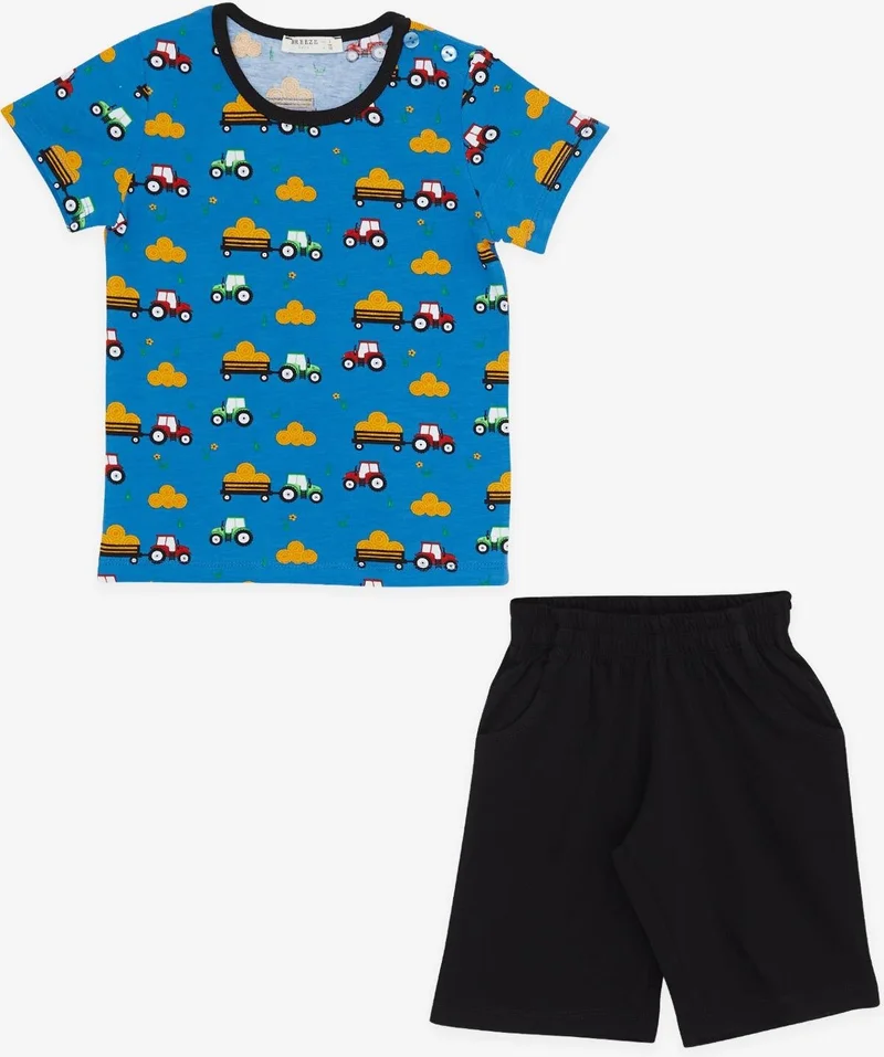 بريز Breeze Boy's Pajama Set with Shorts, Tractor Pattern, 1.5-5 Years, Blue