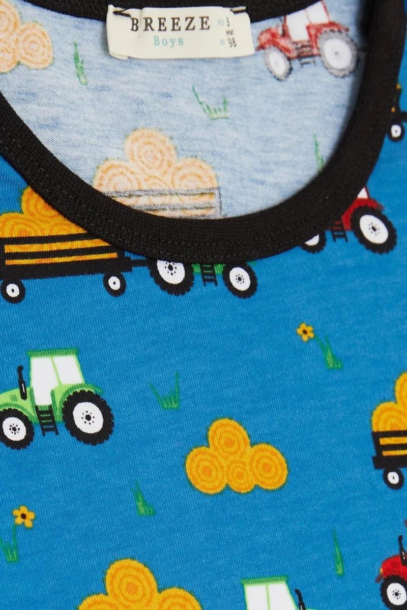 بريز Breeze Boy's Pajama Set with Shorts, Tractor Pattern, 1.5-5 Years, Blue
