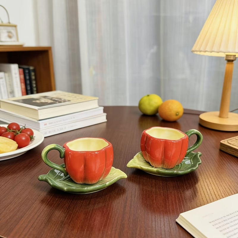 Red Bell Pepper Ceramic Tea Set Of 5 Unique Teapot And Cup Saucer - Image 5