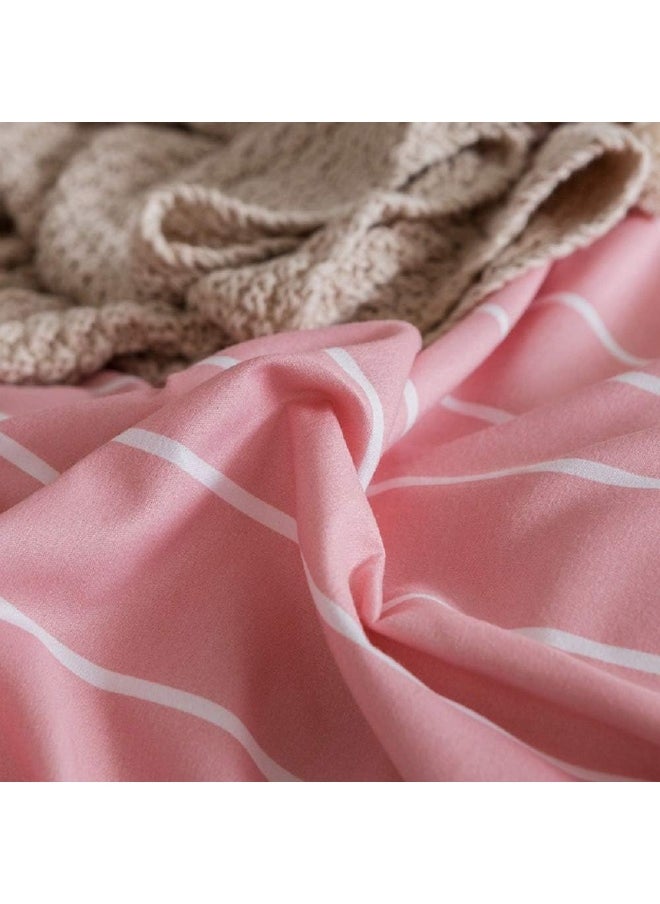 Erosebridal Pink Comforter Cover Full Size Girls White Stripe Decor Bedding Set, Simple Fashion Style Duvet Cover, Soft Microfiber Reversible Bedspread, 3 Pieces Kids Boys Women Modern Quilt Cover, No Comforter  - Image 3