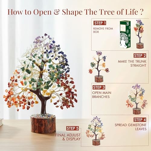 Crocon Seven Chakra Tree of Life for Positive Energy - Feng Shui Decor, Fake Bonsai, Crystals and Healing Stones, Money Tree, Room Decor 7 Chakra, Stone, Healing Crystals, Spiritual Gifts - Image 4
