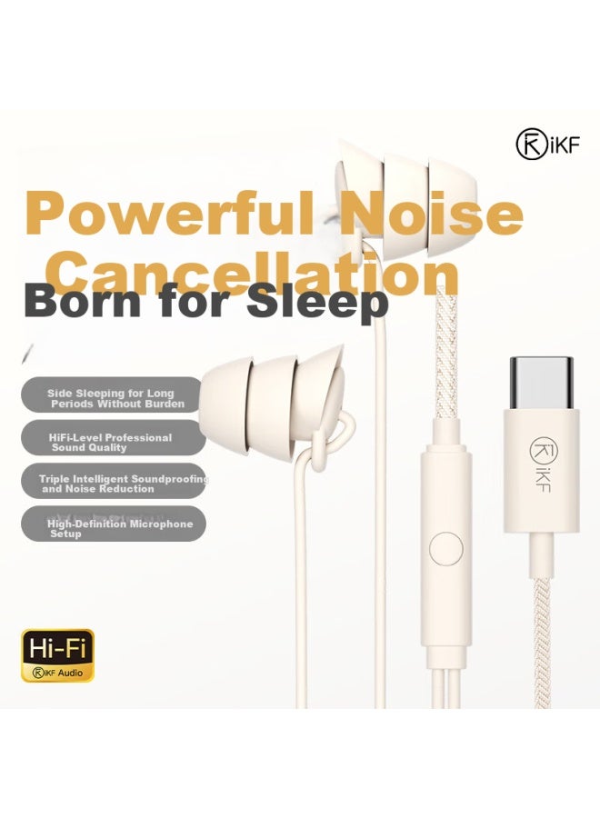 Ikf Sleep Wired In-ear Sleep Earphones Triple Noise Cancelling Soft Earbuds Comfortable Side Sleep Design Compatible With Apple Android Type-c Interface Yunyan White - Image 1