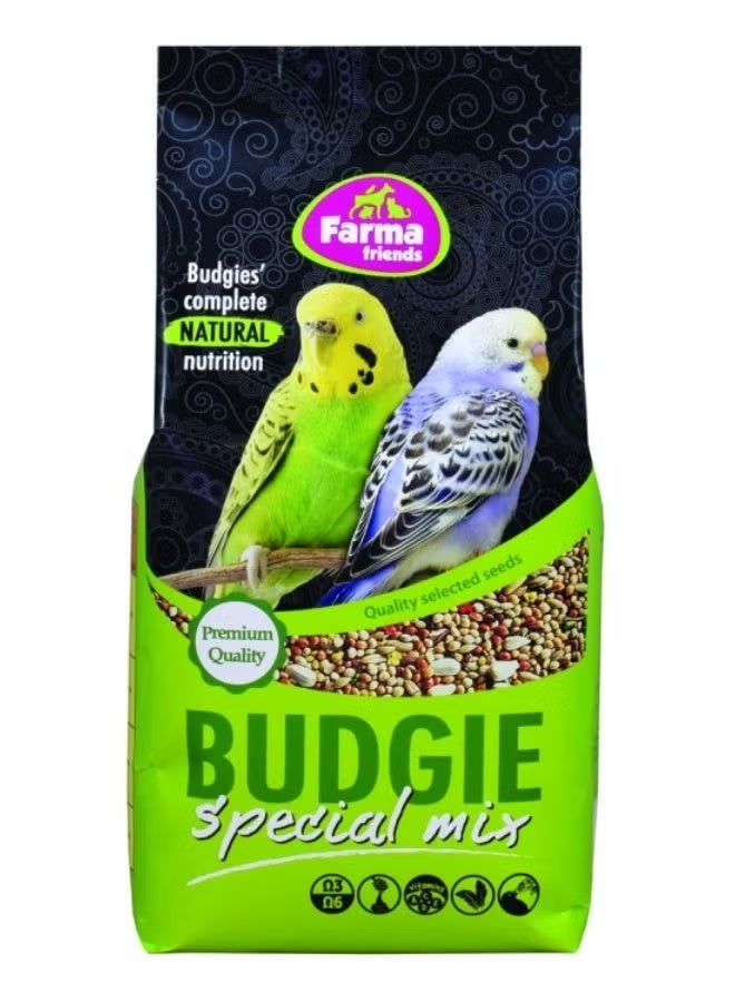 فارما Farma فارما فرندز بادجي هو خليط بذور طبيعي عالي الجودة مُصمم خصيصًا لطيور البادجي, طيور الحب, وجميع عصافير وطيور الزينة - 1 كجم - Image 1