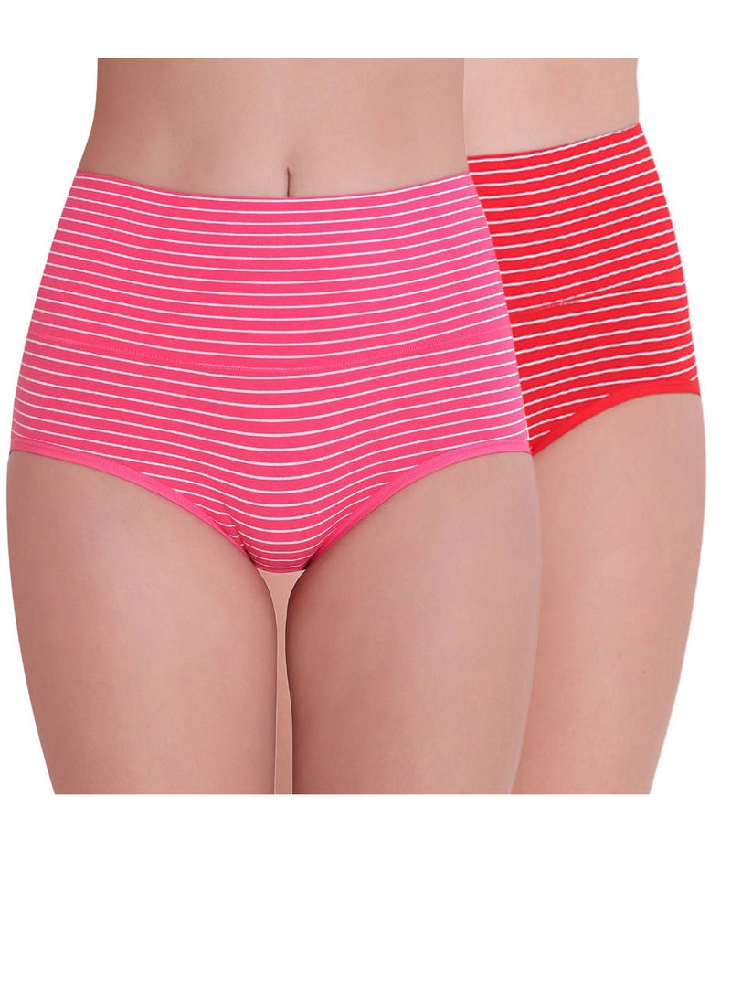 Glamroot Women's Full Coverage Cotton Hipster High Waist Panty ,Free Size (Pack of 2) Red/Pink - Image 1