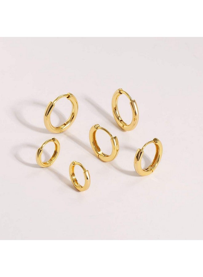 FAMARINE 3 pairs 14K Gold Plated Huggie Hoop Earrings, Minimalist Gold, Simple 3 sizes Earrings for Women Men gift - Image 5