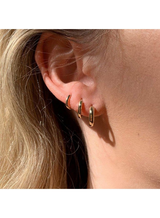 FAMARINE 3 pairs 14K Gold Plated Huggie Hoop Earrings, Minimalist Gold, Simple 3 sizes Earrings for Women Men gift - Image 2