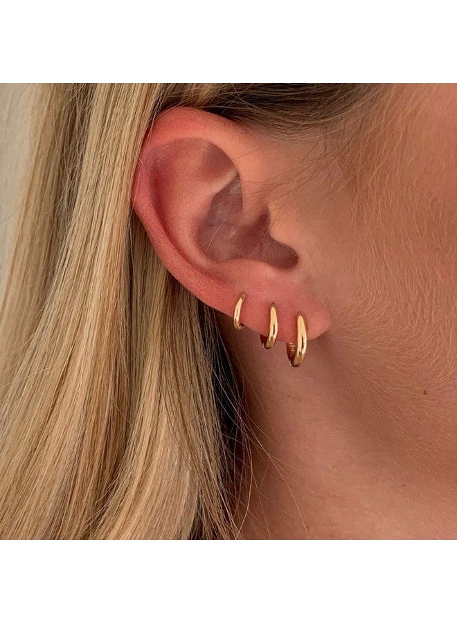 FAMARINE 3 pairs 14K Gold Plated Huggie Hoop Earrings, Minimalist Gold, Simple 3 sizes Earrings for Women Men gift - Image 3