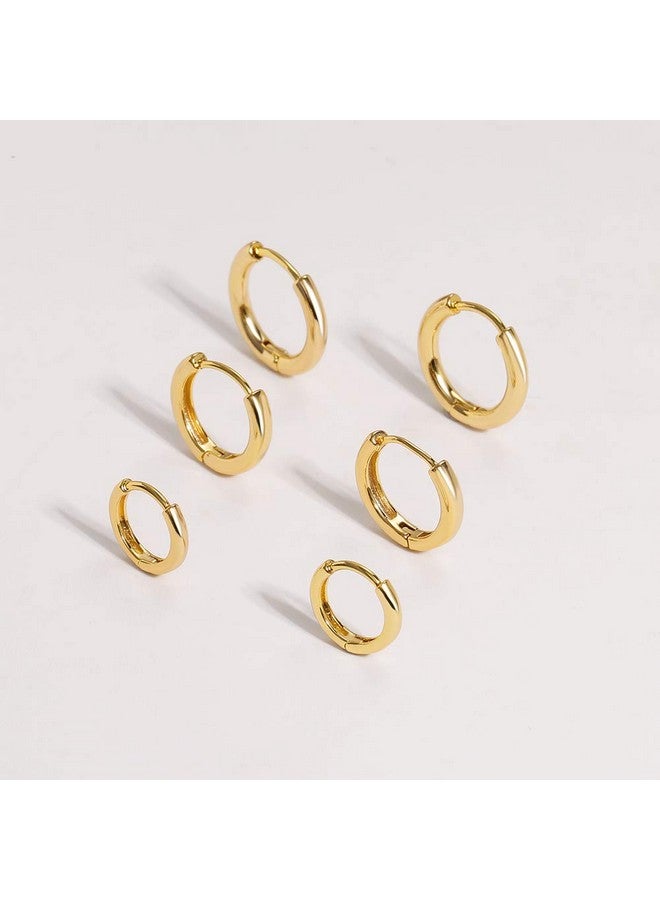 FAMARINE 3 pairs 14K Gold Plated Huggie Hoop Earrings, Minimalist Gold, Simple 3 sizes Earrings for Women Men gift - Image 4