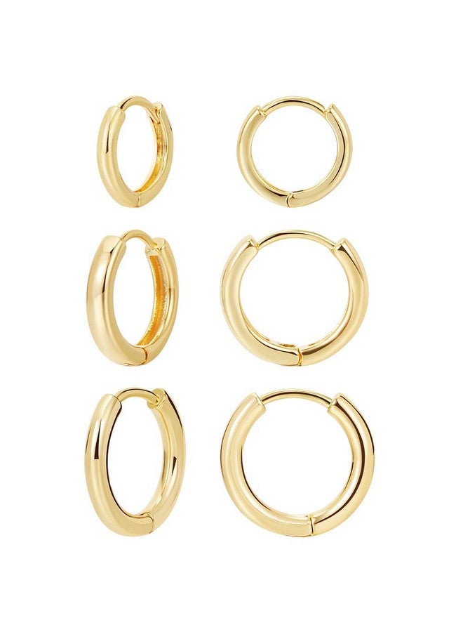 FAMARINE 3 pairs 14K Gold Plated Huggie Hoop Earrings, Minimalist Gold, Simple 3 sizes Earrings for Women Men gift - Image 1