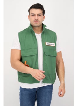 Men Embroidered Vest Jacket, Green