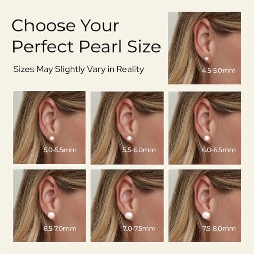 The Pearl Source أقراط اللؤلؤ الأبيض الياباني أكويا الحقيقية للنساء - أقراط لؤلؤ من الذهب عيار 14 قيراط | أقراط مضادة للحساسية مع لآلئ مزروعة حقيقية، 4.5-5.0 مم - Image 3
