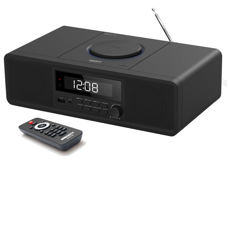 WISCENT Compact Stereo System with CD Player, Bluetooth, Dual Alarms Clock, FM Radio, 20W RMS Clear Sound, USB/AUX Input, Snooze & Sleep Timer, Remote Control - for Home and Bedroom - Image 1