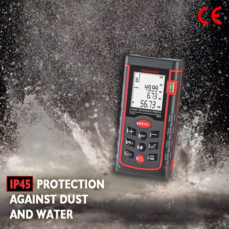FREEMANS PRO-L40 Professional Laser Distance Meter 40m with Area, Volume, Pythagorean Measurement and Self-Calibration Function, Carry Bag and Batteries Included, Best Suitable for Indoor Measurements - Image 2