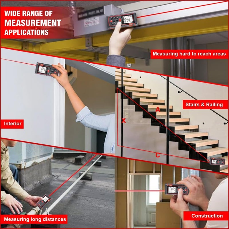 FREEMANS PRO-L40 Professional Laser Distance Meter 40m with Area, Volume, Pythagorean Measurement and Self-Calibration Function, Carry Bag and Batteries Included, Best Suitable for Indoor Measurements - Image 5