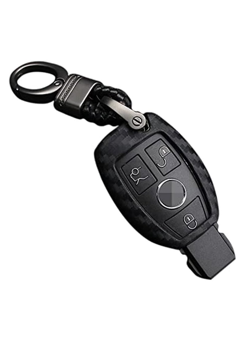 OIMG Soft Silicone Rubber Carbon Fiber Texture Cover Protector For Mercedes-Benz Fob Car Key Fob Case For Mercedes A C E S Class GLK CLA GLA GLC GLE CLS SLK AMG E260l C200l - Black  - Image 1