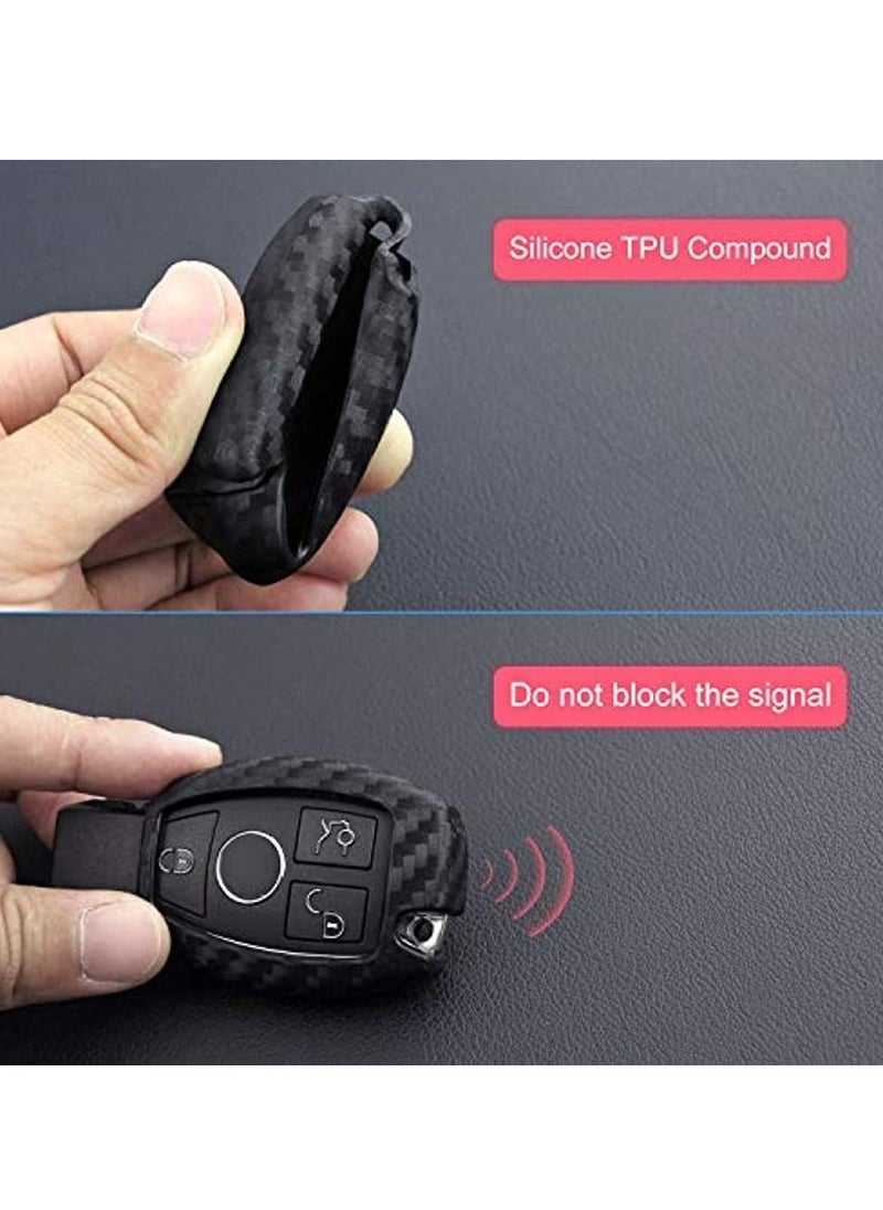 OIMG Soft Silicone Rubber Carbon Fiber Texture Cover Protector For Mercedes-Benz Fob Car Key Fob Case For Mercedes A C E S Class GLK CLA GLA GLC GLE CLS SLK AMG E260l C200l - Black  - Image 4