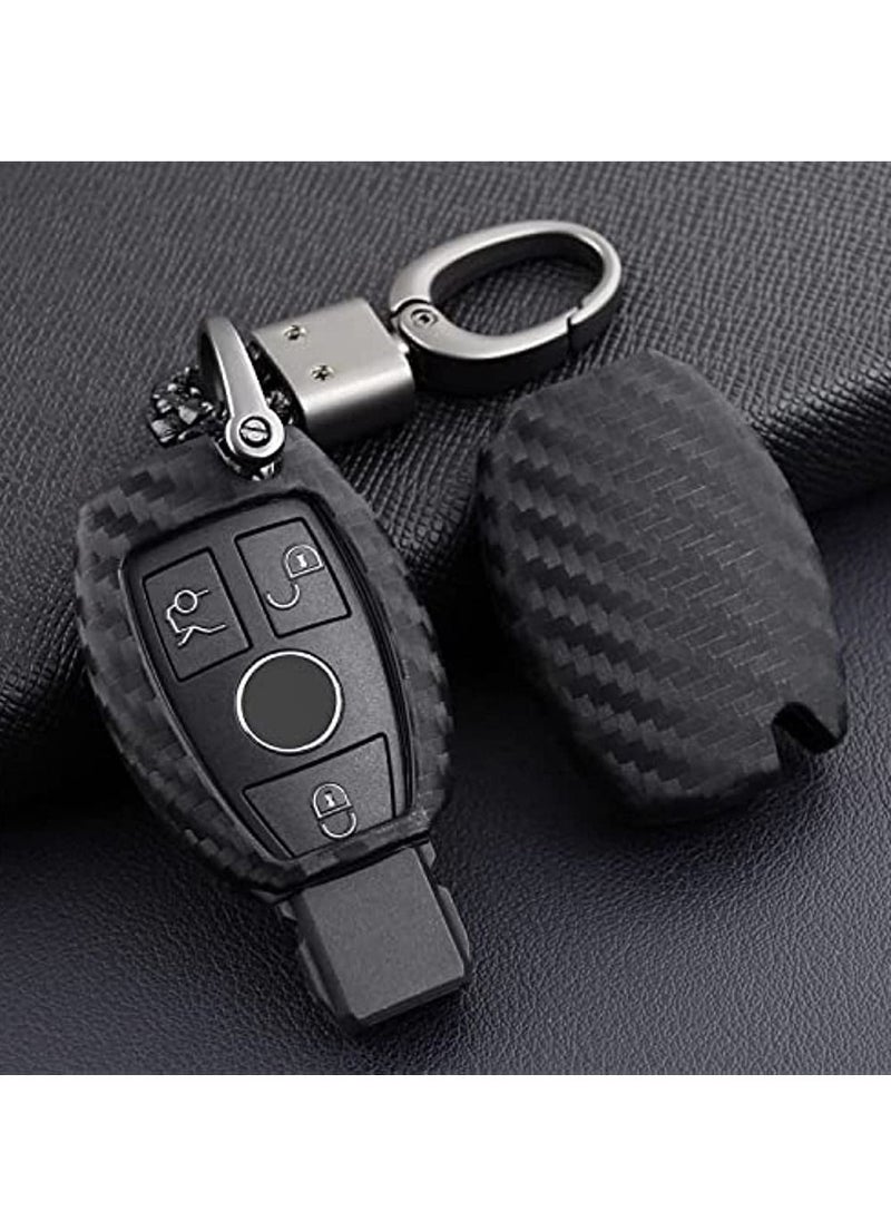 OIMG Soft Silicone Rubber Carbon Fiber Texture Cover Protector For Mercedes-Benz Fob Car Key Fob Case For Mercedes A C E S Class GLK CLA GLA GLC GLE CLS SLK AMG E260l C200l - Black  - Image 5