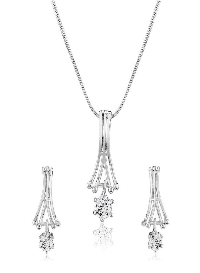 Mahi Triangle Rhodium Plated Scintilla Pendant Set for Women NL1105036R - Image 1