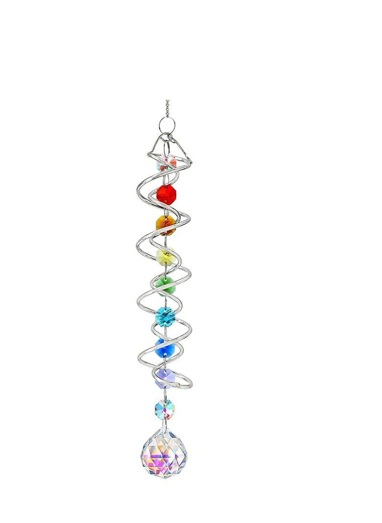 Captaintech Wind Spinner Gazing Ball Spiral Tail, Garden Suncatcher Crystal Pendant, Round Shaped Glass Prisms Beads Chain with Seven Chakra Beads, Suncatchers for Windows Hanging for Home Garden  - Image 1