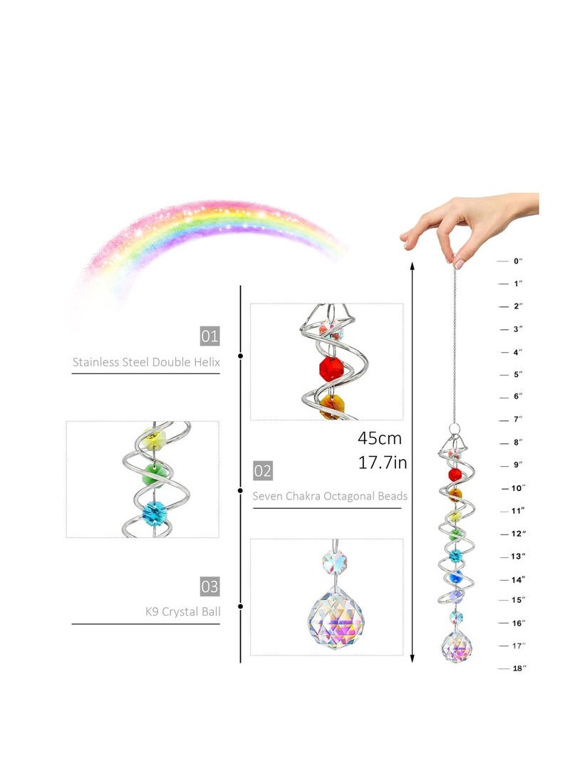 Captaintech Wind Spinner Gazing Ball Spiral Tail, Garden Suncatcher Crystal Pendant, Round Shaped Glass Prisms Beads Chain with Seven Chakra Beads, Suncatchers for Windows Hanging for Home Garden  - Image 5